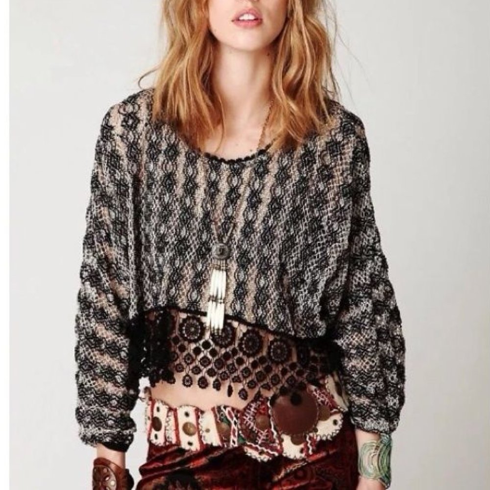 FP White + Black Crochet Top